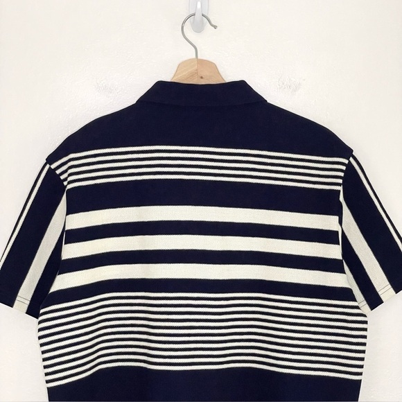 Club Monaco Block Stripe Zip Polo Short Sleeve Cotton Knit Shirt Navy Medium - Picture 9 of 14